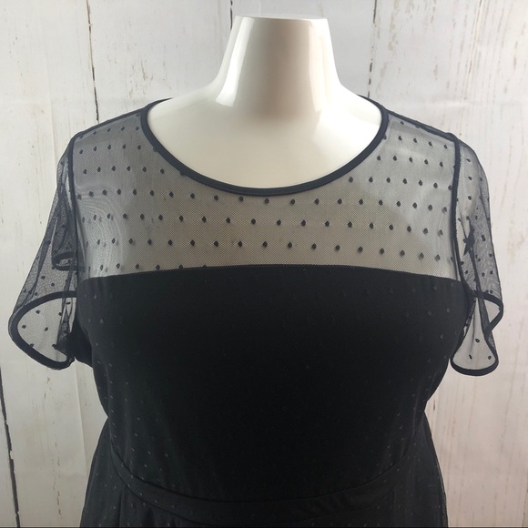 Torrid Black Mesh Polka Dot Tiered Skater Dress - Picture 3 of 5